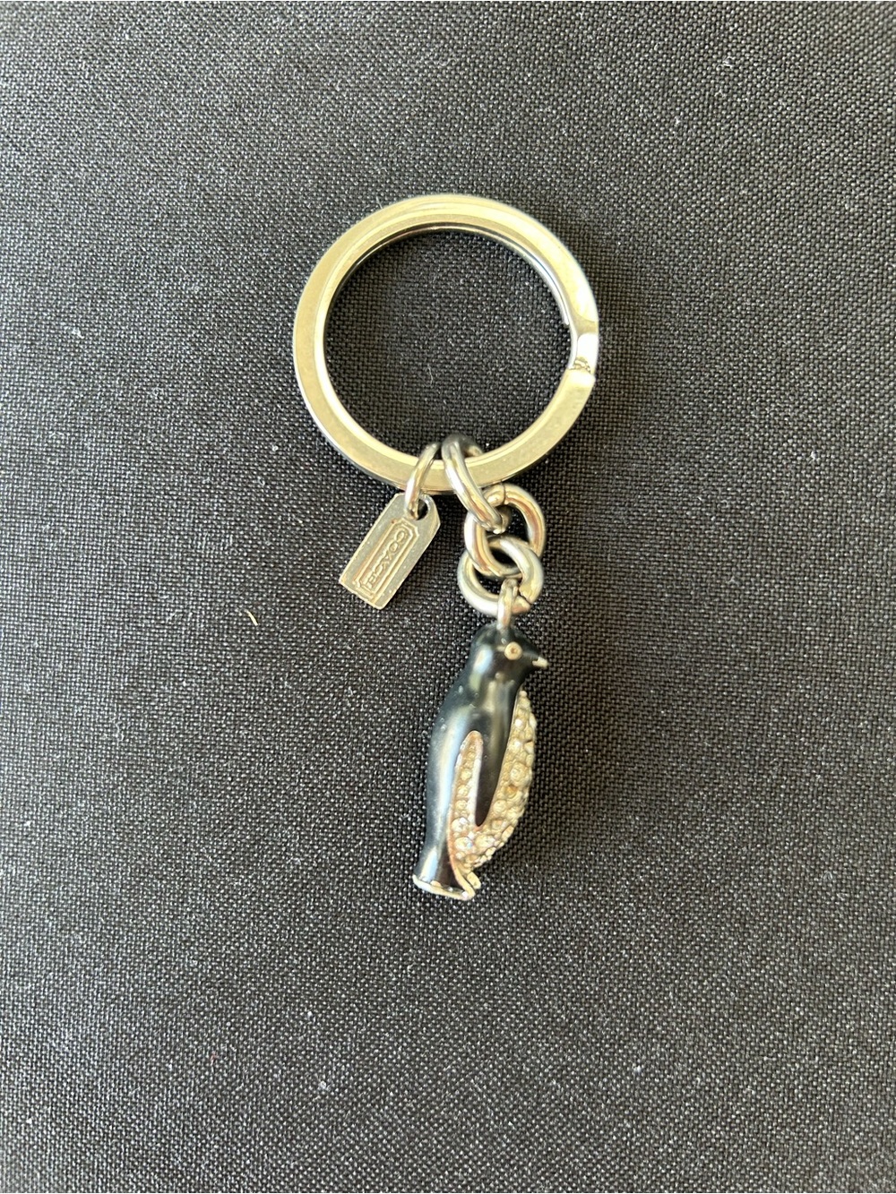 Coach Black Penguin Keyring with Crystal-Accent